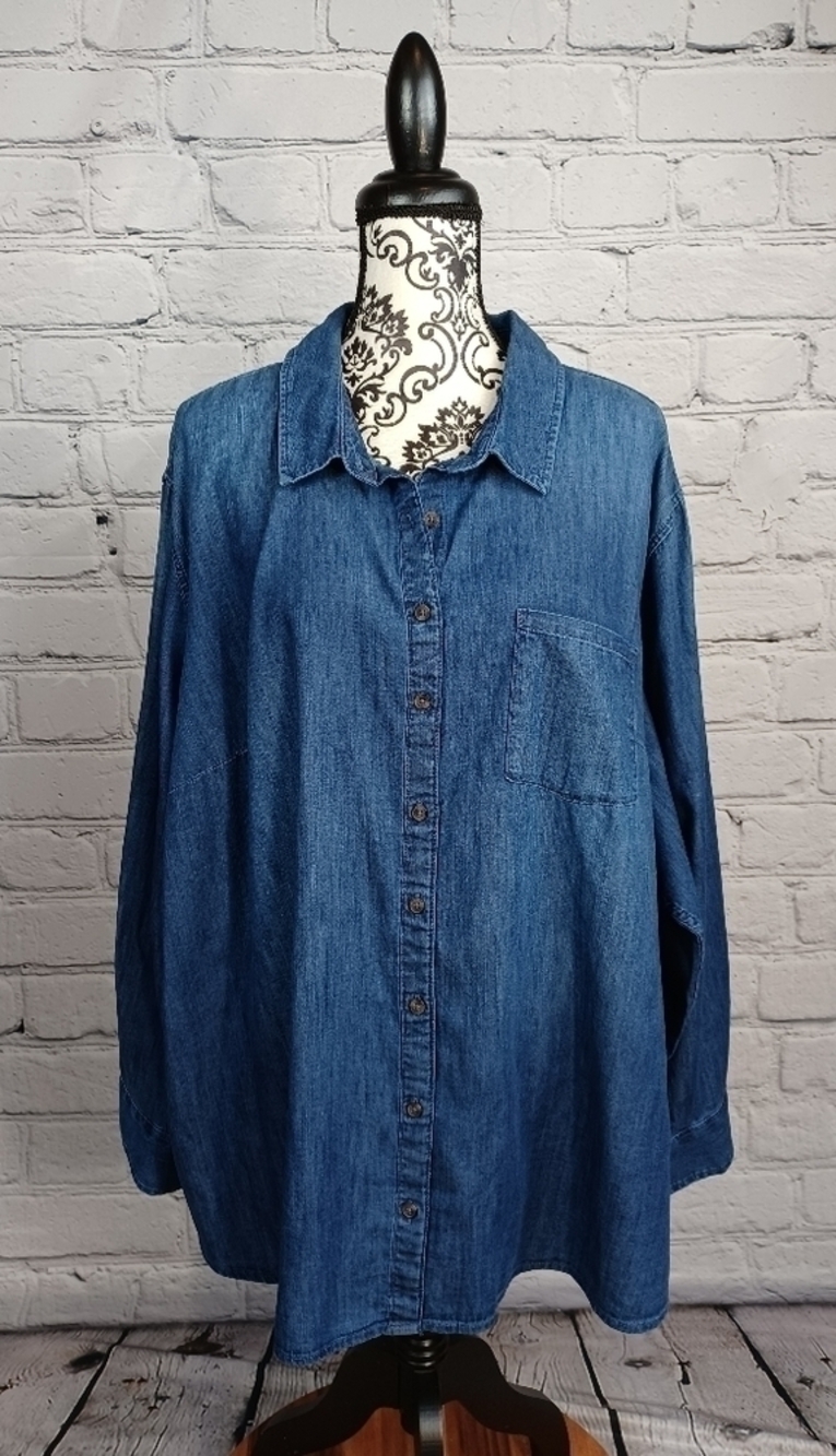 Ava & Viv chambray women's button front long sleeve shirt size 4x pocket b30